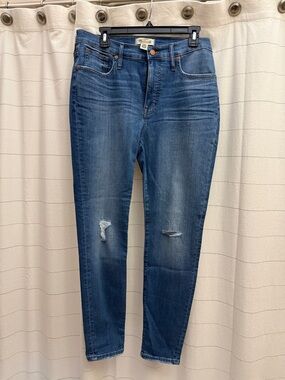 Madewell Skinny Jeans in Medium Blue Wash with Knee Distress
